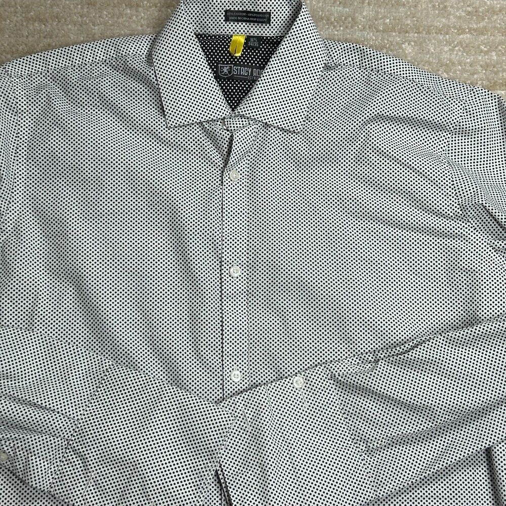 Stacy Adams Dress Shirt Men 16.5 34 35 Black White Microdot Button Up Classic